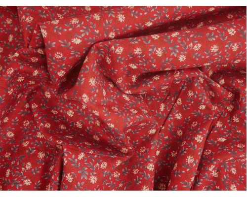 Printed Cotton Poplin Fabric - Burgundy Red Ditsy Daisy Print